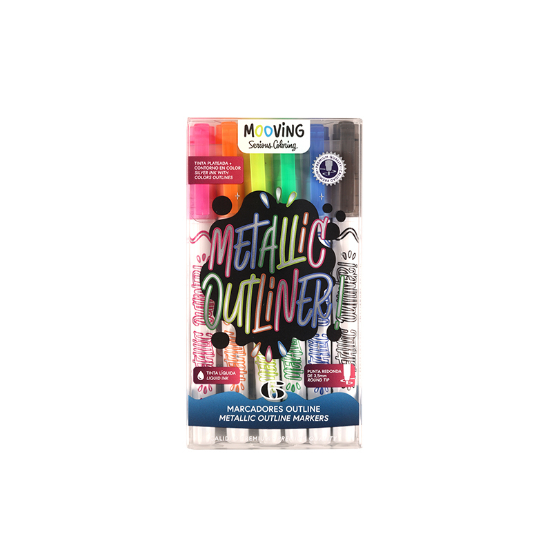Marcadores Metallic Outliner plata x6 - Mooving